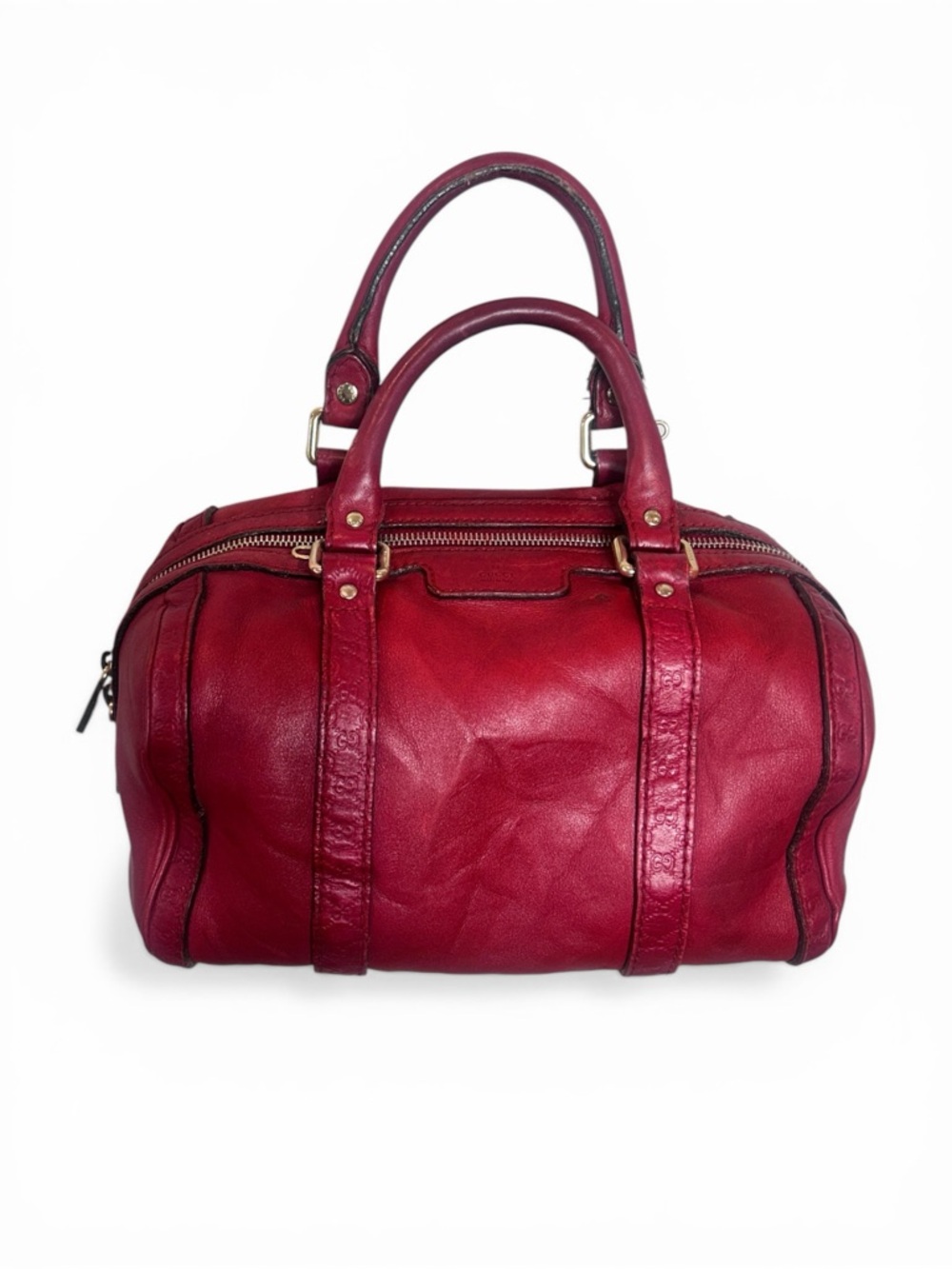 Vintage Gucci Boston Red Leather Satchel Handbag